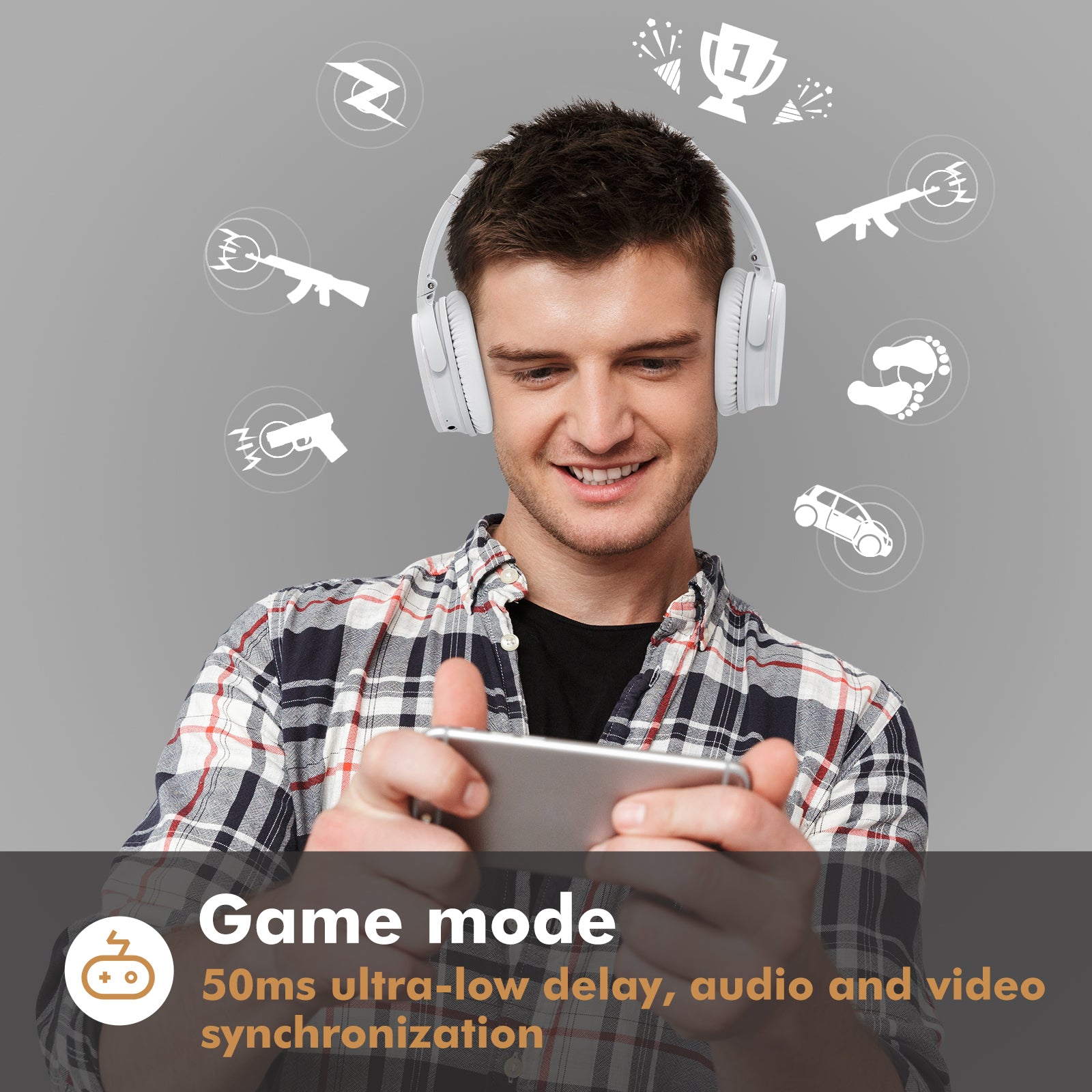NC25 Active Noise Cancelling Headphones Bluetooth 5.3,ANC Stereo Headset Over-Ear with Hi-Fi,Mic,50H Playtime,Voice Assistant,Low Latency Game Mode